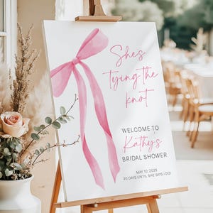 She's Tying the Knot Bridal Shower Sign, Pink Bow Bridal Shower Welcome Sign, Ribbon Bridal Shower Decoration, Coquette Bridal Shower Poster
