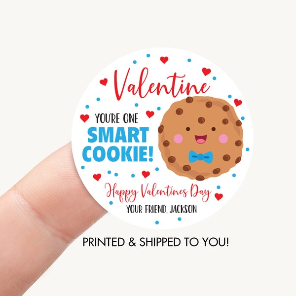 Smart Cookie Valentine Sticker, Classroom Valentine Label, Chocolate Chip Preschool Valentine, Kids Non Candy Tag Qty: 20