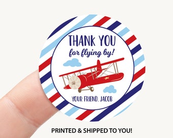 Airplane Thank You Favor Sticker 2" Circle, Airplane Birthday Party Favor Label, Airplane Birthday Decoration Qty: 20