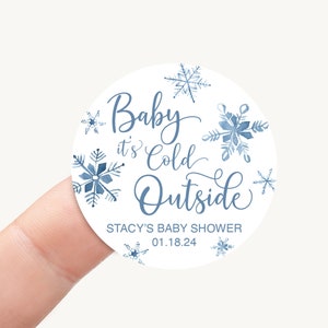 Baby It&#39;s Cold Outside Favor Sticker, Winter Baby Shower Label, Winter Wonderland Favor Tag Personalized Blue Snowflake Baby