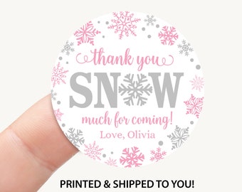 Winter Onederland Thank You Favor Sticker, Winter Wonderland Label Personalized Birthday Party Tag, Snowflake Winter Girl 1st Birthday Label