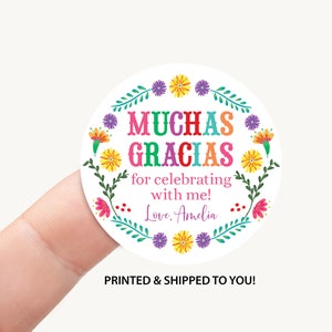 Fiesta Birthday Thank You Favor Sticker, Mexican Party Favor Label, Fiesta Girl Birthday Decoration Cookie Treat Bag Popcorn Circle Label