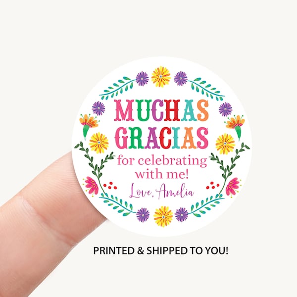 Fiesta Birthday Thank You Favor Sticker 2" Circle, Mexican Party Favor Label, Fiesta Girl Birthday Decoration Qty: 20