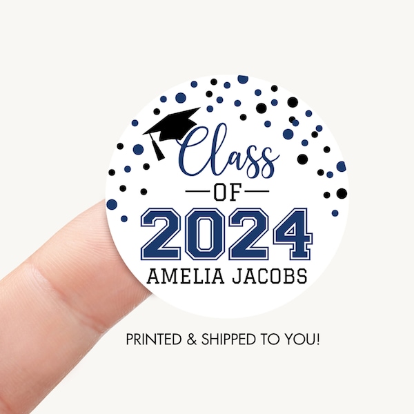 Graduation Stickers Personalized Class of 2024 Grad Favor Label, Grad Cap College High School Graduate Thank You Tags Qty: 20