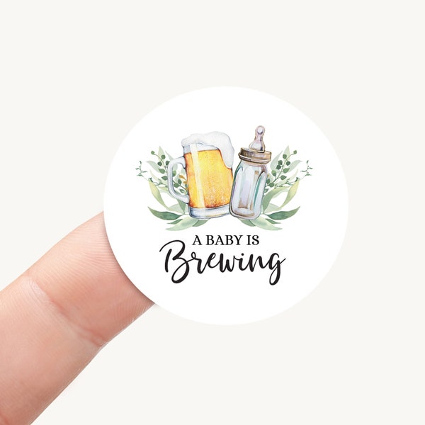 A Baby is Brewing Sticker, Beer Baby Shower Label, A Baby is Brewing Favor Sticker, A Baby is Brewing Decoration, 2" Round Sticker Qty: 20