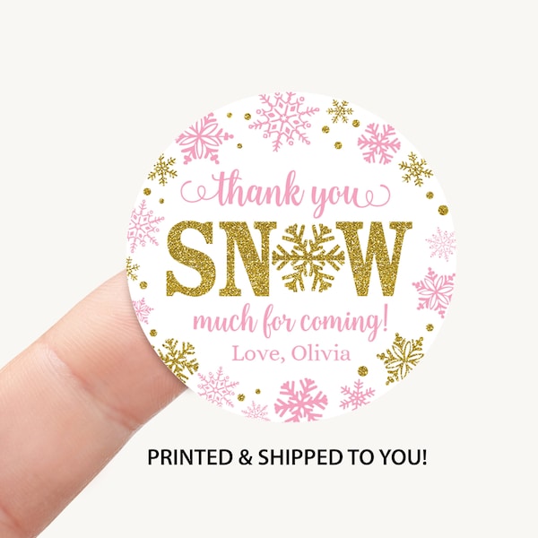 Winter Onederland Favor Sticker 2" Round, Winter Wonderland Label Personalized Party Tag, Snowflake Winter Girl 1st Birthday Qty: 20