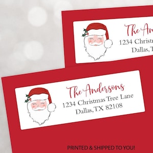 Christmas Address Labels, Holiday Card Return Address Sticker, Personalized Christmas Card Envelope Mailing Sticker Santa Clause