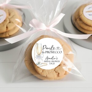Pearls & Prosecco Bridal Shower Favor Sticker, Pearls and Prosecco Wedding Shower Label, Gold Pearls Champagne Bridal Shower Decoration 2" image 6