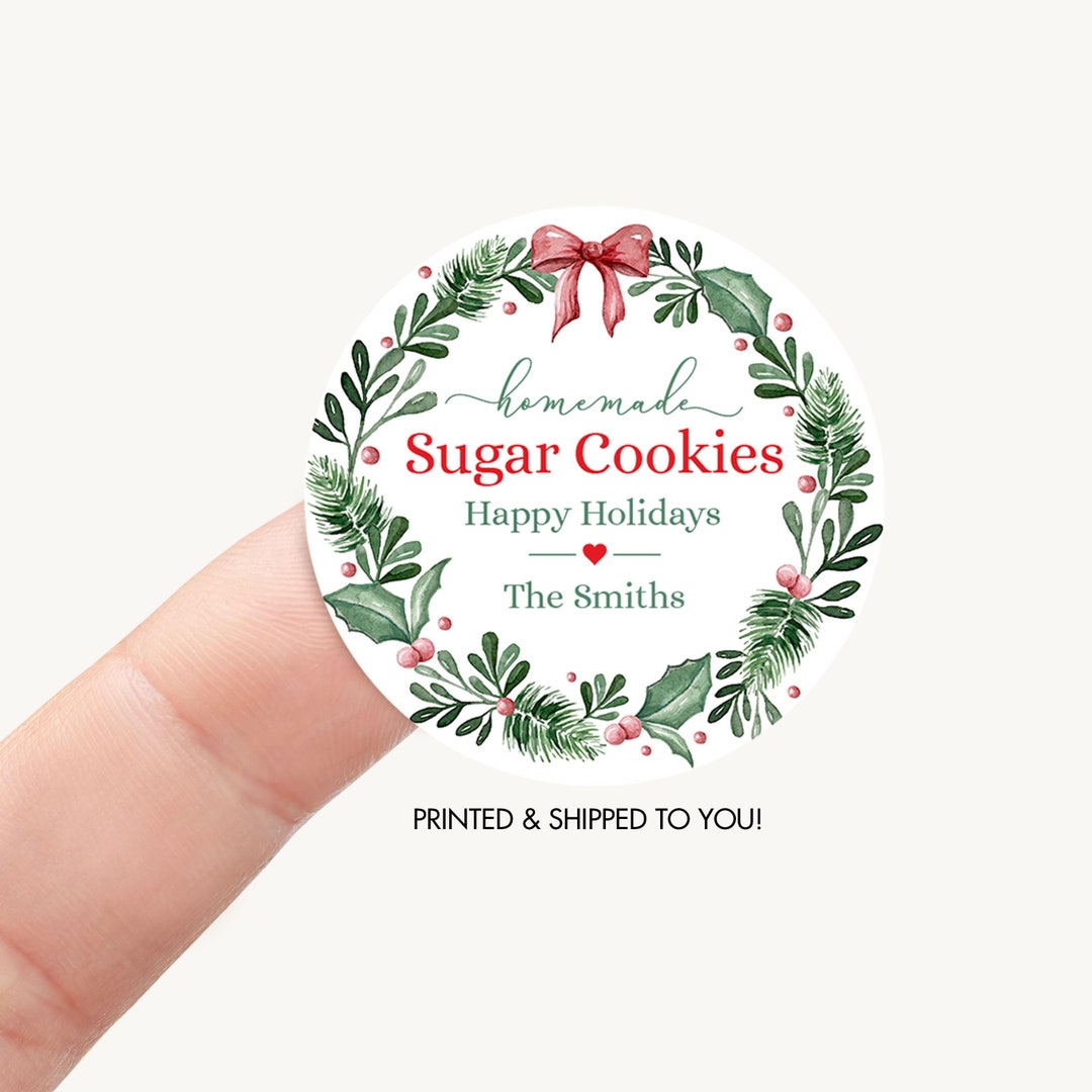 Christmas Wreath Cookie Sticker, Personalized Holiday Food Treats Jam ...