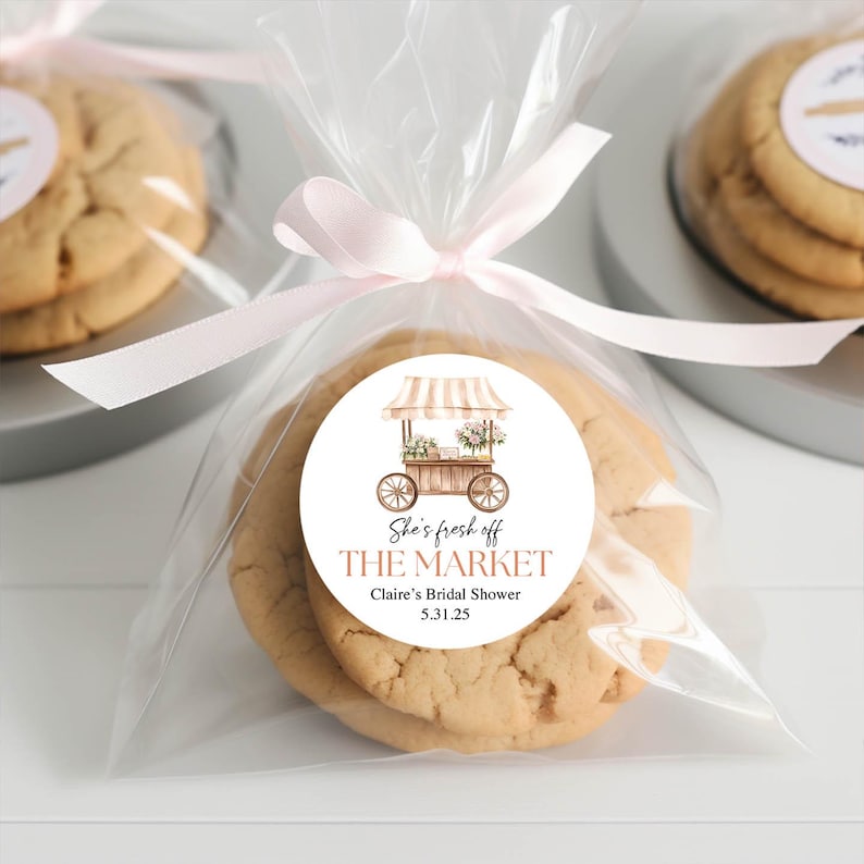 She's Fresh Off the Market Bridal Shower Favor Sticker, Farmer's Market Wedding Shower bachelorette Decoration Goodie Treat Bag Label Bild 5