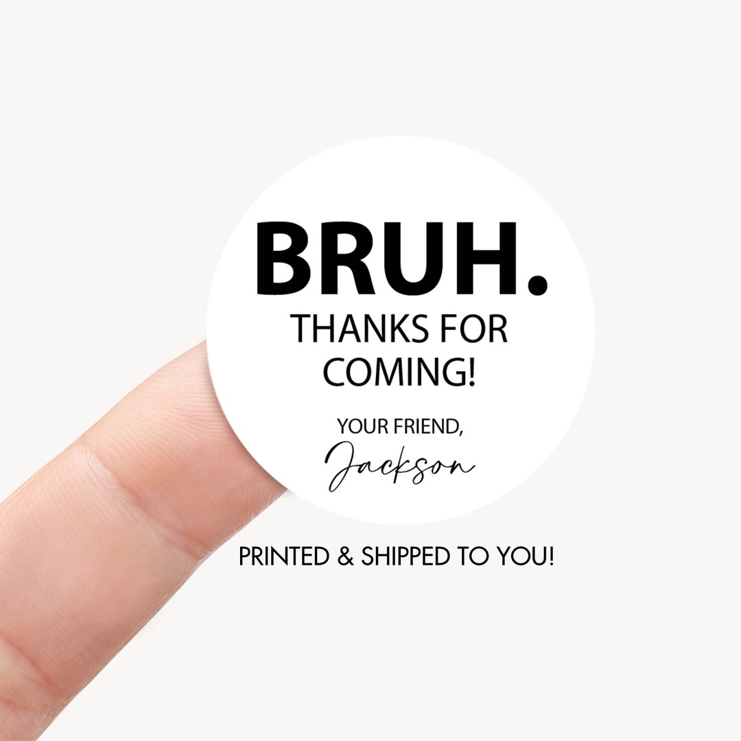 Bruh Birthday Favor Stickers, Bro Minimal Modern Tween Teen Boy Party ...