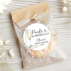 Pearls & Prosecco Bridal Shower Favor Sticker, Pearls and Prosecco Wedding Shower Label, Gold Pearls Champagne Bridal Shower Decoration 2" image 2