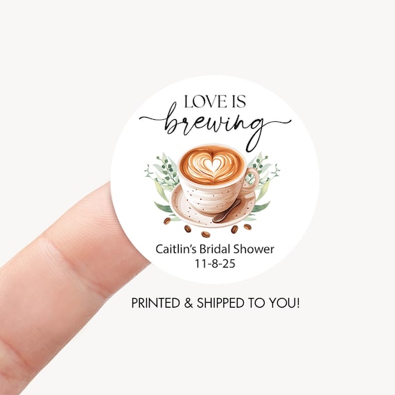Coffee Bridal Shower Sticker, Love is Brewing Favor Label, Thank You Coffee Cup Sticker Coffee Bean Bag Tag Coffee Bean Wedding Shower