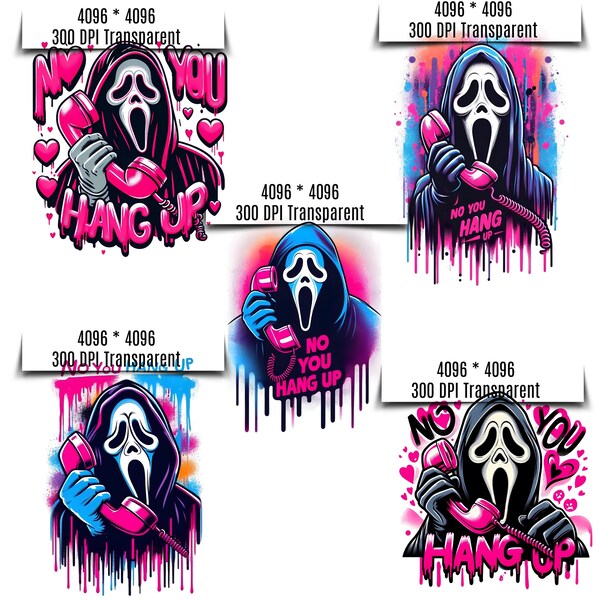 5 Scream No You Hang Up Splash and Watercolor Png Sublimation | Horror Movie Png | Scream Png |  Ghostface Head Png | Tshirt Design Png