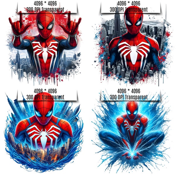 4 Spiderman Splash und Aquarell Png Sublimation | Superhelden Film Png | Superheld hochauflösende Aquarell Design Png | Shirt Design Png