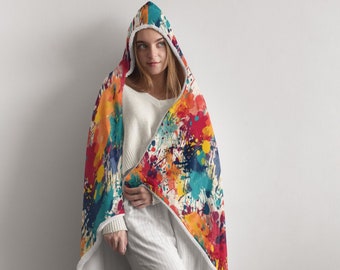 Rainbow Print 1 Print Hooded Blanket, Snuggle Blanket, Cozy Blanket, Plush Sherpa & Ultra Soft Microfiber Fleece, Hoodie Blanket