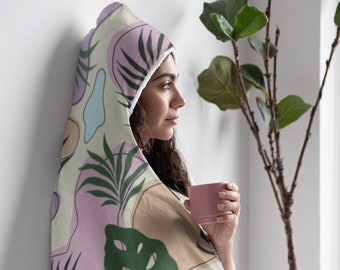 Floral Print Hooded Blanket, Snuggle Blanket, Cozy Blanket, Plush Sherpa & Ultra Soft Microfiber Fleece, Hoodie Blanket