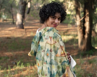 Summer Camping 3 Print Hooded Blanket, Snuggle Blanket, Cozy Blanket, Plush Sherpa & Ultra Soft Microfiber Fleece, Hoodie Blanket