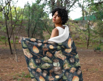 Summer Camping 5 Print Hooded Blanket, Snuggle Blanket, Cozy Blanket, Plush Sherpa & Ultra Soft Microfiber Fleece, Hoodie Blanket