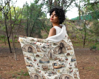 Camping 4 Print Hooded Blanket, Snuggle Blanket, Cozy Blanket, Plush Sherpa & Ultra Soft Microfiber Fleece, Hoodie Blanket