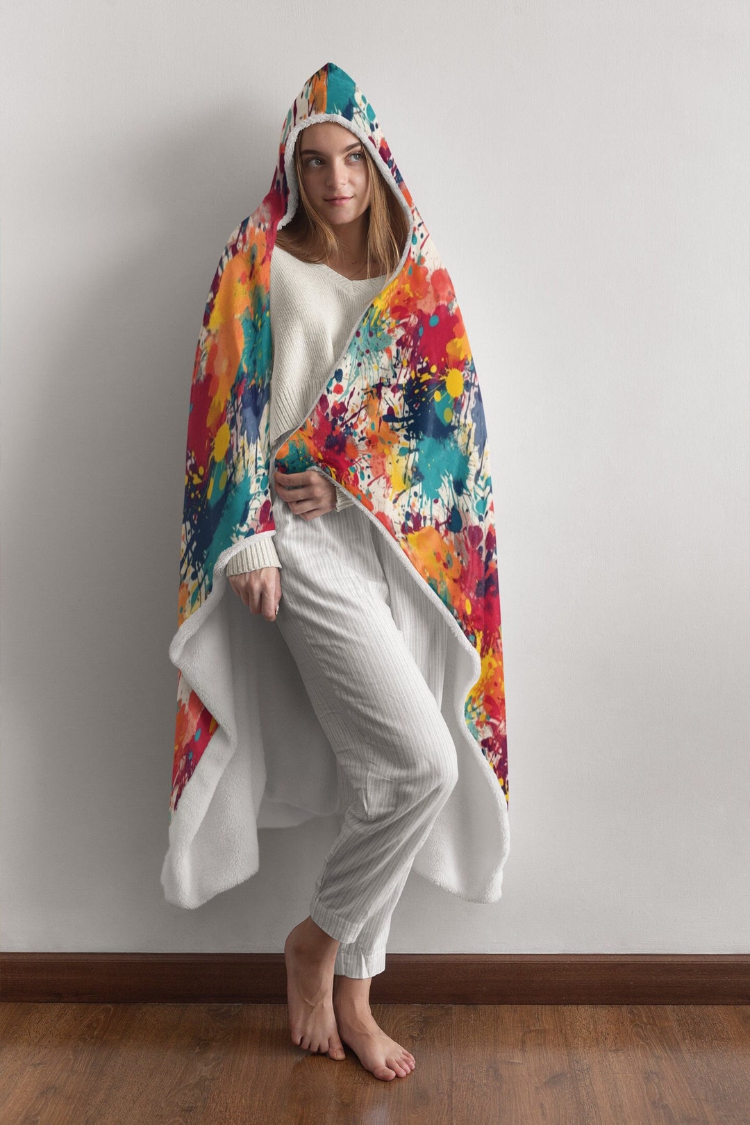 Red Apple Pattern Print Hooded Blanket