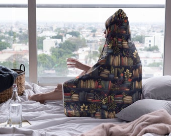 Books Print Hooded Blanket, Snuggle Blanket, Cozy Blanket, Plush Sherpa & Ultra Soft Microfiber Fleece, Hoodie Blanket