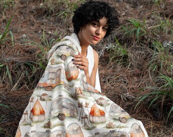Camping 8 Print Hooded Blanket, Snuggle Blanket, Cozy Blanket, Plush Sherpa & Ultra Soft Microfiber Fleece, Hoodie Blanket