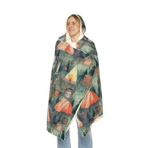 Camper Van Pattern Print Hooded Blanket