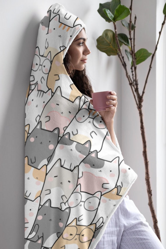 Cat Print Hooded Blanket Snuggle Blanket Cozy Blanket Plush Sherpa Ultra Soft Microfiber Fleece Hoodie Blanket Etsy