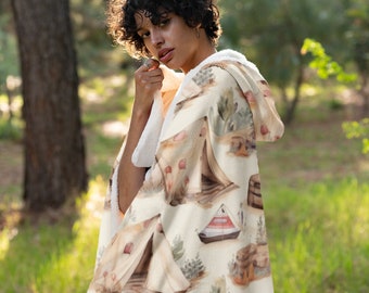 Camping 3 Print Hooded Blanket, Snuggle Blanket, Cozy Blanket, Plush Sherpa & Ultra Soft Microfiber Fleece, Hoodie Blanket