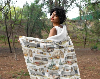 Camping 7 Print Hooded Blanket, Snuggle Blanket, Cozy Blanket, Plush Sherpa & Ultra Soft Microfiber Fleece, Hoodie Blanket