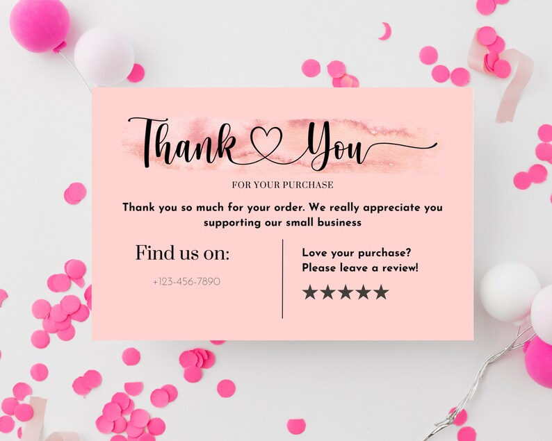 Pink Minimalist Thank You for Purchase Card Thank You for - Etsy