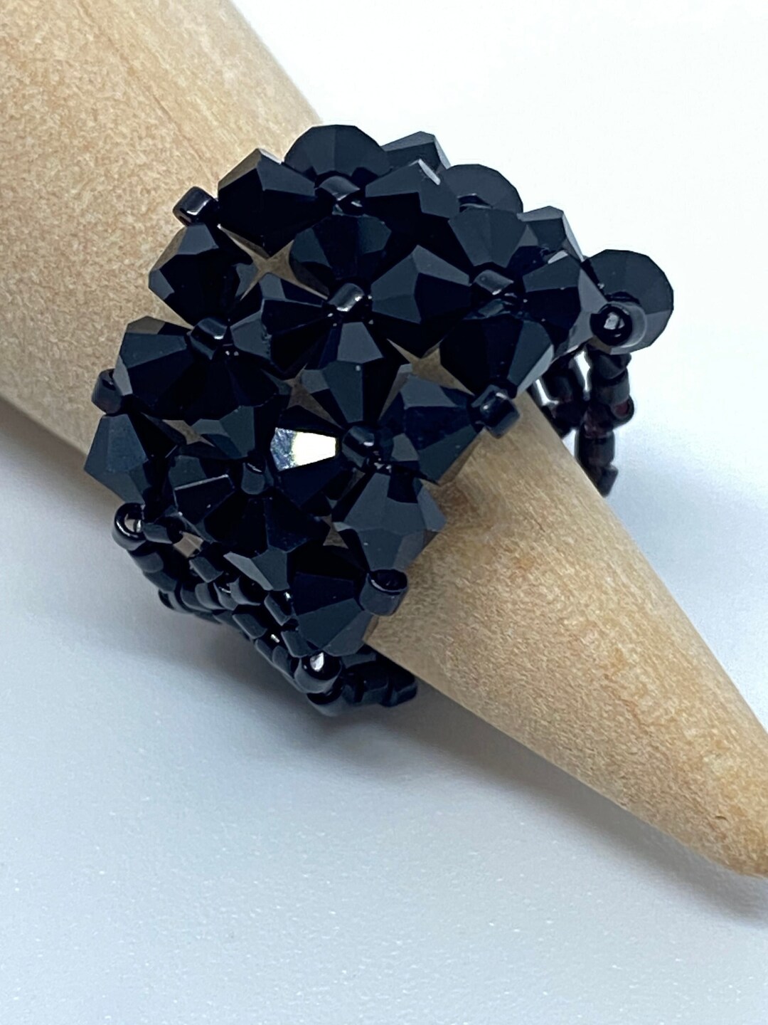 Black Crystal Beaded Ring - Etsy