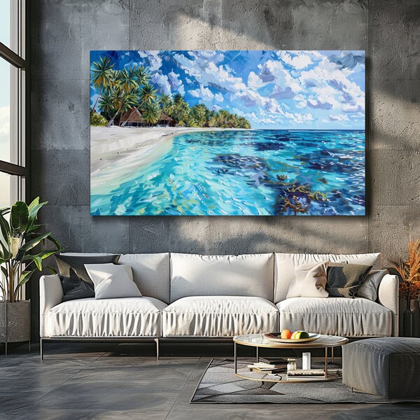 Serenity Shores: Maalefushi Maldives Matte Canvas, Maldives painting, painting of the Maldives, Maalefushi