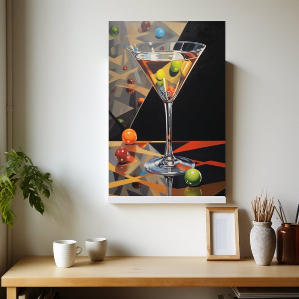 Toile mate prisme Partini, peinture de martini, verre à martini, peinture sur verre à martini, martini sec