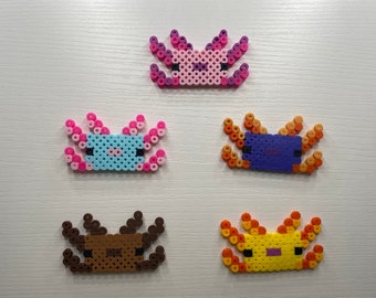 Cute and Colorful Chibi Axolotl Hama Fuse Perler Bead Art Designs 