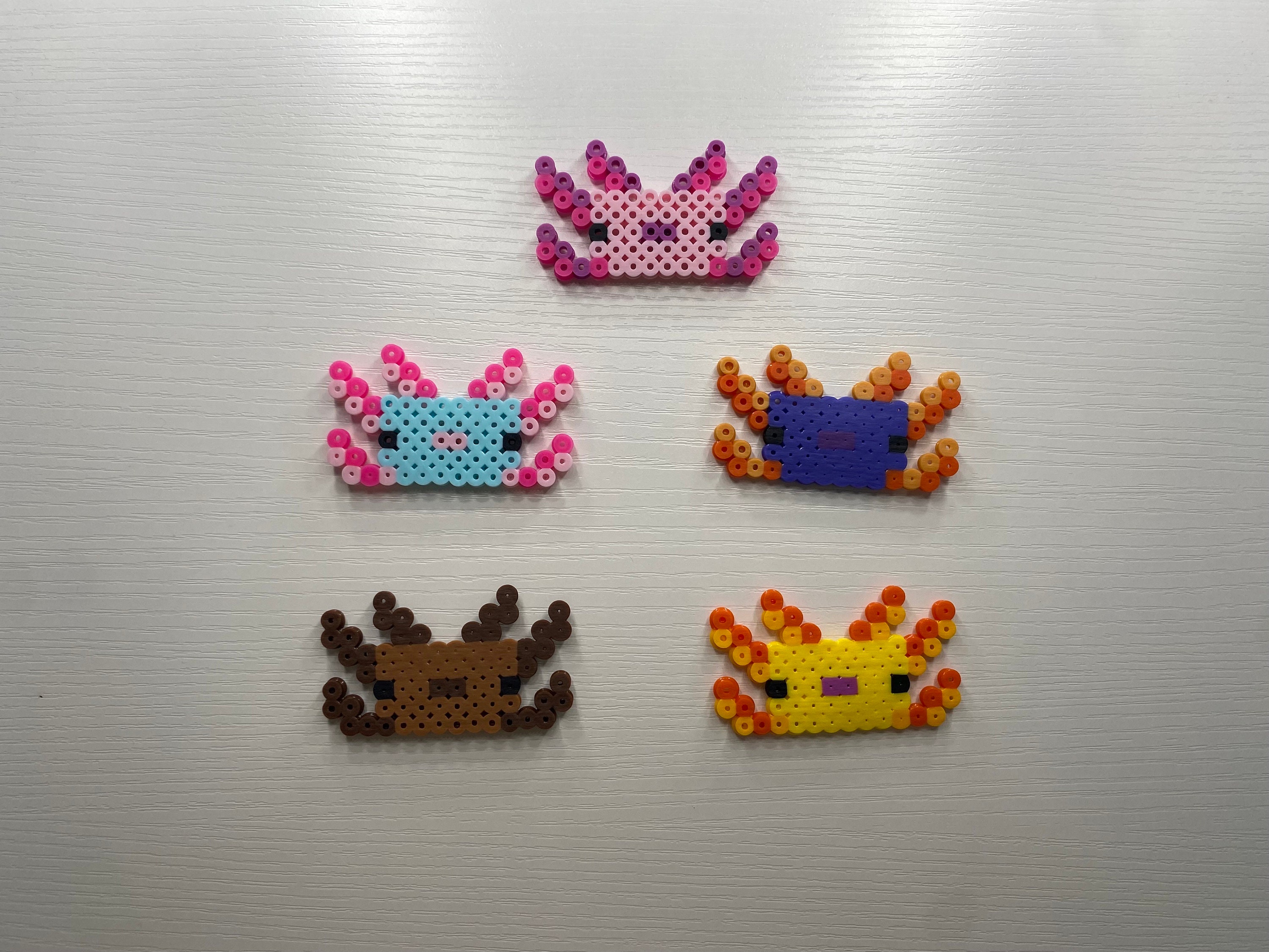 Cute and Colorful Chibi Axolotl Hama Fuse Perler Bead Art Designs 