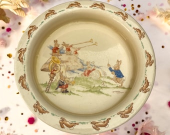 1930s Royal Doulton Bunnykins Bowl 7.5” – Barbara Vernon Signed – Vintage Children’s Dish