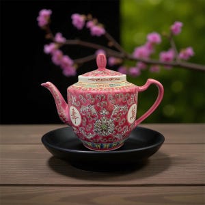 Vintage Jingdezhen Mun Shou Teapot, Longevity Pattern, Chinese Porcelain
