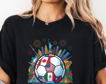North America Football Fan Shirt Design DTF, Cityscape Soccer Ball Heat Press, Soccer Ball Skyline DTF, Landmark Cities Football Transfer