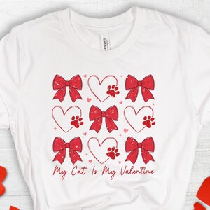 Valentine Cat Shirt: Heart & Bows, Cat Lover Gift
