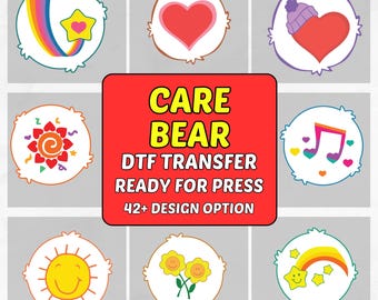Glücksbären Bauchabzeichen DTF Transfer Set: 44 kultige Symbole Nostalgie 80s Trachten Print, Retro Glücksbären Badge DTF Print