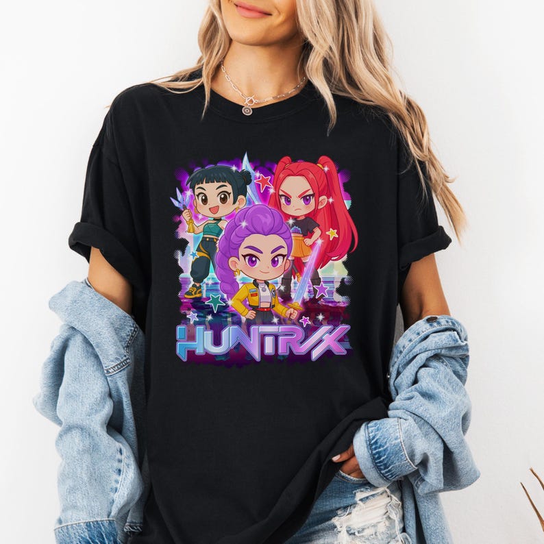 Kpop Demon Hunters Dtf Print, Anime Style K-pop Girls With Swords Ready to Press, Huntrix Iron ...