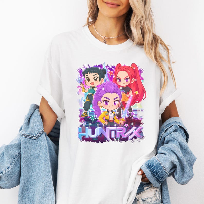Kpop Demon Hunters Dtf Print, Anime Style K-pop Girls With Swords Ready to Press, Huntrix Iron ...