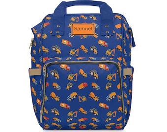 Personalized Construction Truck Diaper Backpack | Nylon Baby Bag