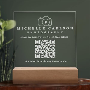 Letrero de código QR LED grabado personalizado, letrero de código QR comercial, letrero de escaneo para pago iluminado por LED, letrero moderno de escaneo para seguir en redes sociales