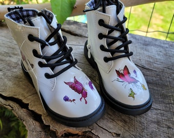 French country Shabby Chic darling children's winter boots shoes, fur lined butterfly rose boots size k 9 us