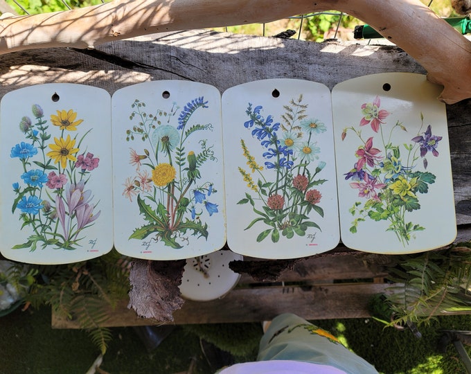 Vintage botanical floral pictures, wall hanging, plaques, cottage core, botanicals