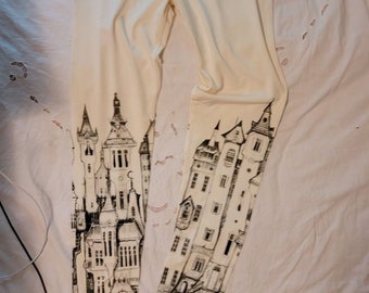 Woman's size L  legging castle pants, Leggings, fantasy castle, clothes, pants