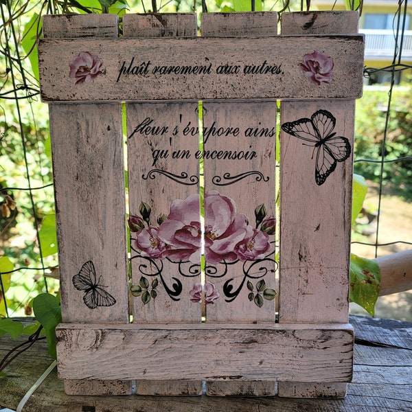 Shabby Chic French Country rustic wall hanging sign, picture, wall plaque board decoration.